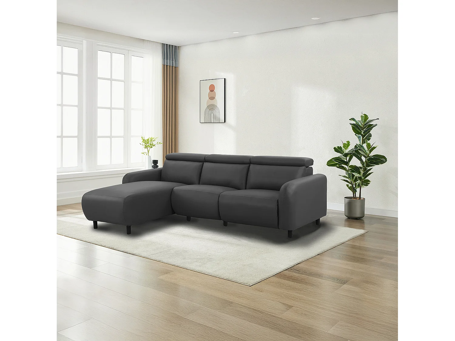 Skaane | Sofa 3 seater with chaise left & electric function in PU grey