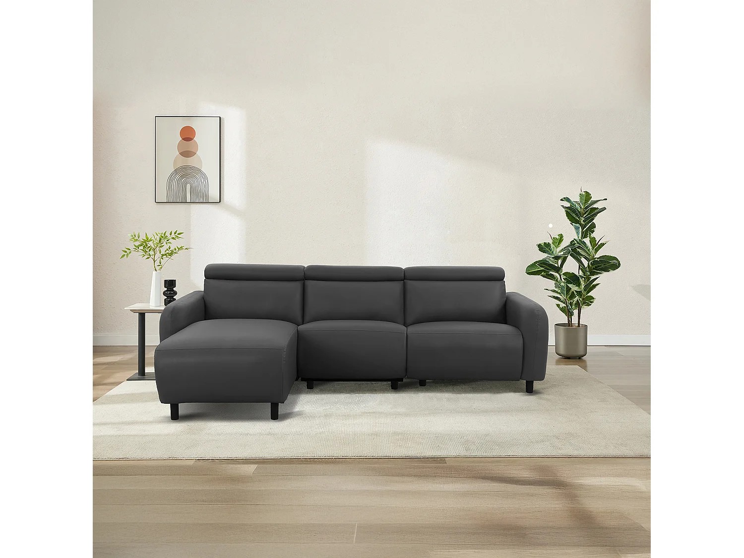 Skaane | Sofa 3 seater with chaise left & electric function in PU grey