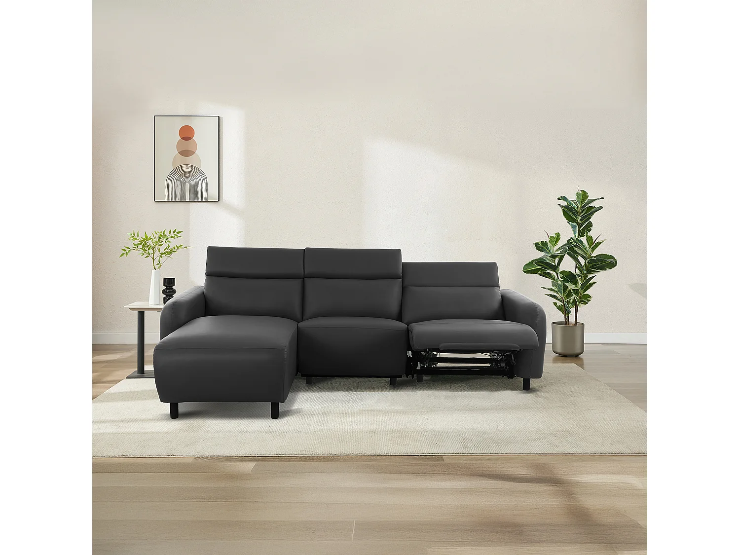 Skaane | Sofa 3 seater with chaise left & electric function in PU grey