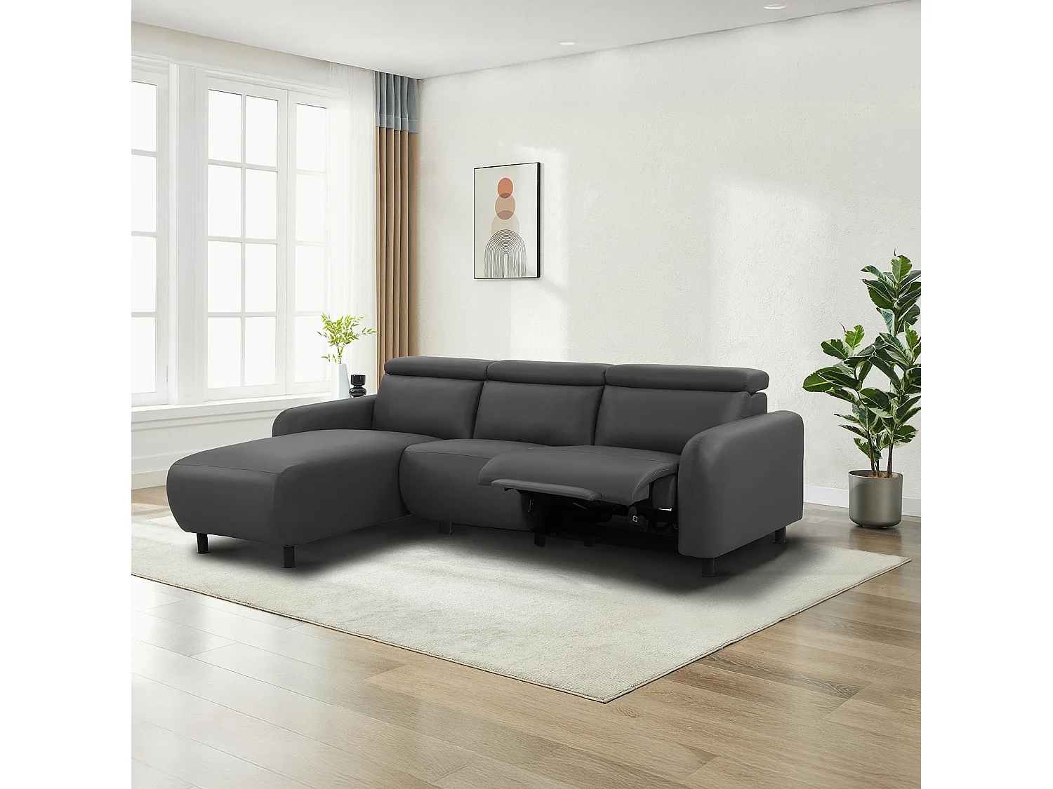 Skaane | Sofa 3 seater with chaise left & electric function in PU grey