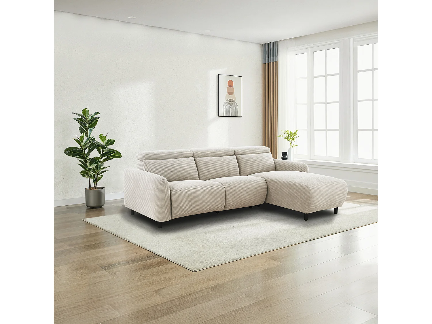 Skaane | Sofa 3 seater with chaise right & electric function in corduroy cream