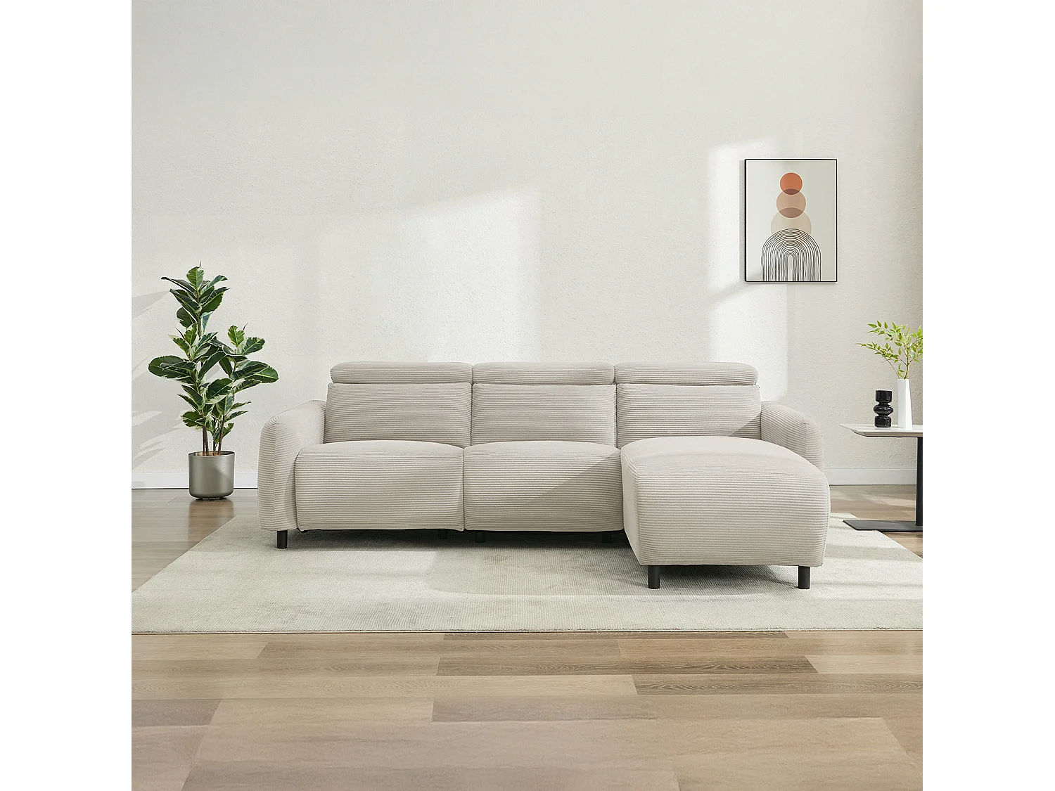 Skaane | Sofa 3 seater with chaise right & electric function in corduroy cream