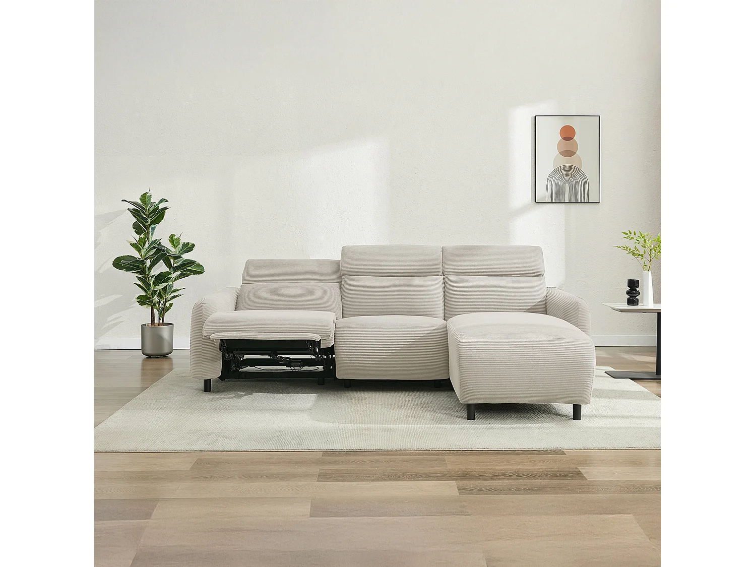 Skaane | Sofa 3 seater with chaise right & electric function in corduroy cream