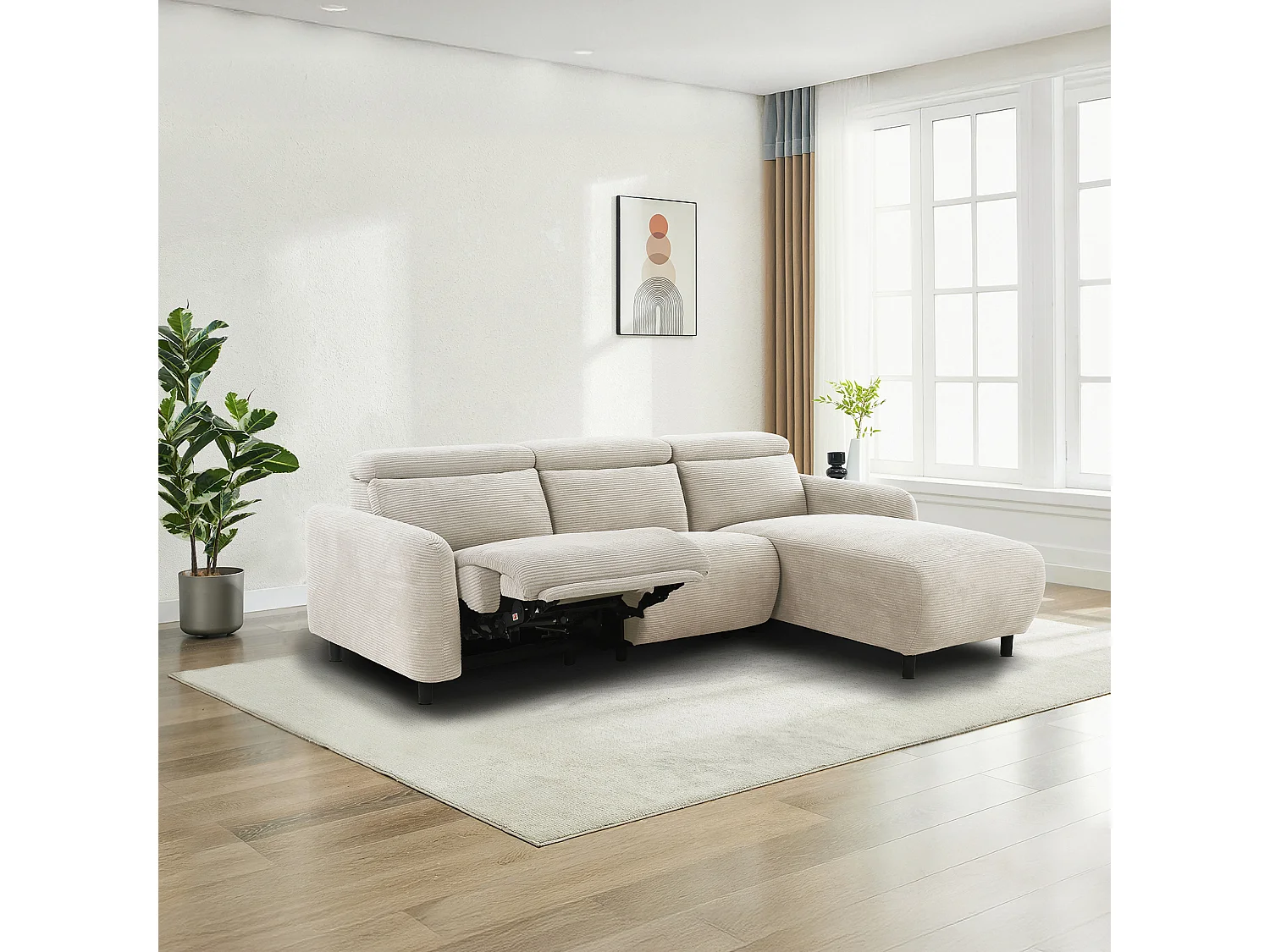 Skaane | Sofa 3 seater with chaise right & electric function in corduroy cream