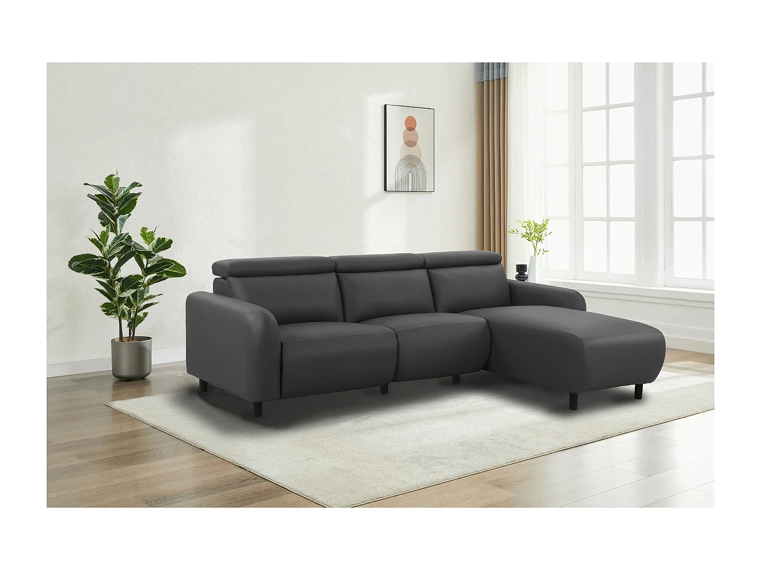 Skaane | Sofa 3 seater with chaise right & electric function in PU grey
