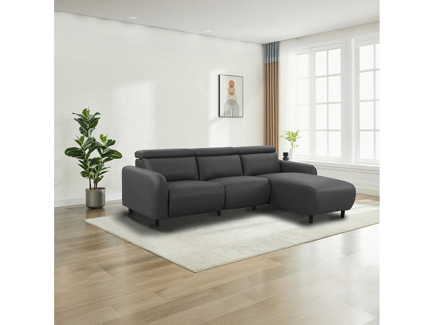 Skaane | Sofa 3 seater with chaise right & electric function in PU grey
