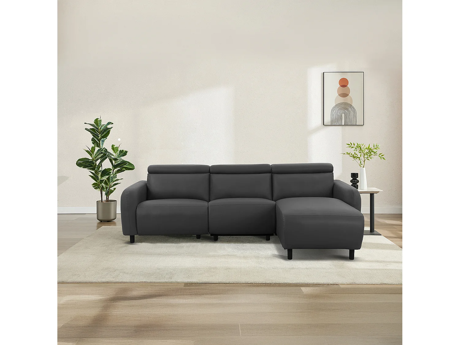 Skaane | Sofa 3 seater with chaise right & electric function in PU grey