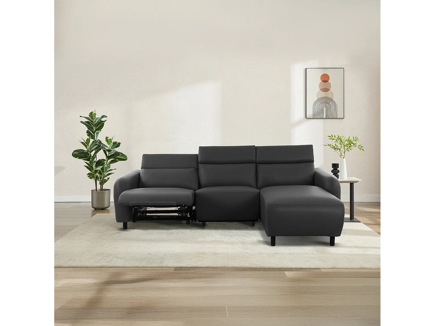 Skaane | Sofa 3 seater with chaise right & electric function in PU grey