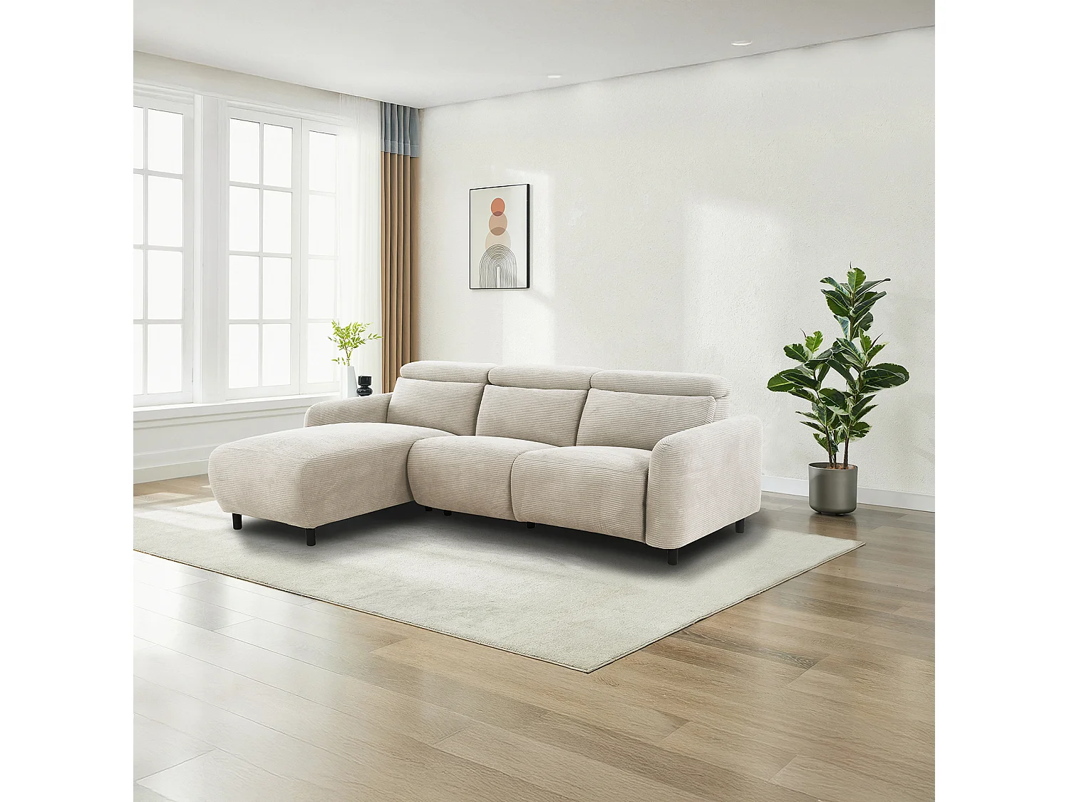 Skaane | Sofa 3 seater with chaise left & electric function in corduroy cream