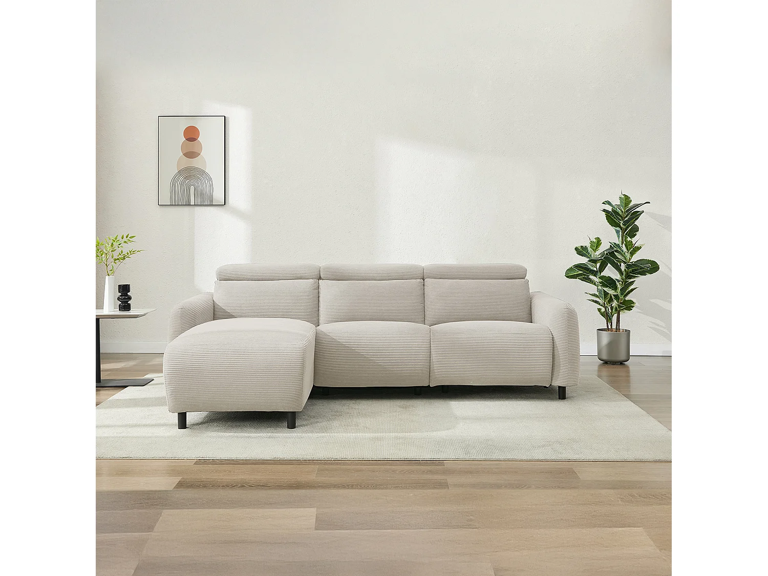 Skaane | Sofa 3 seater with chaise left & electric function in corduroy cream