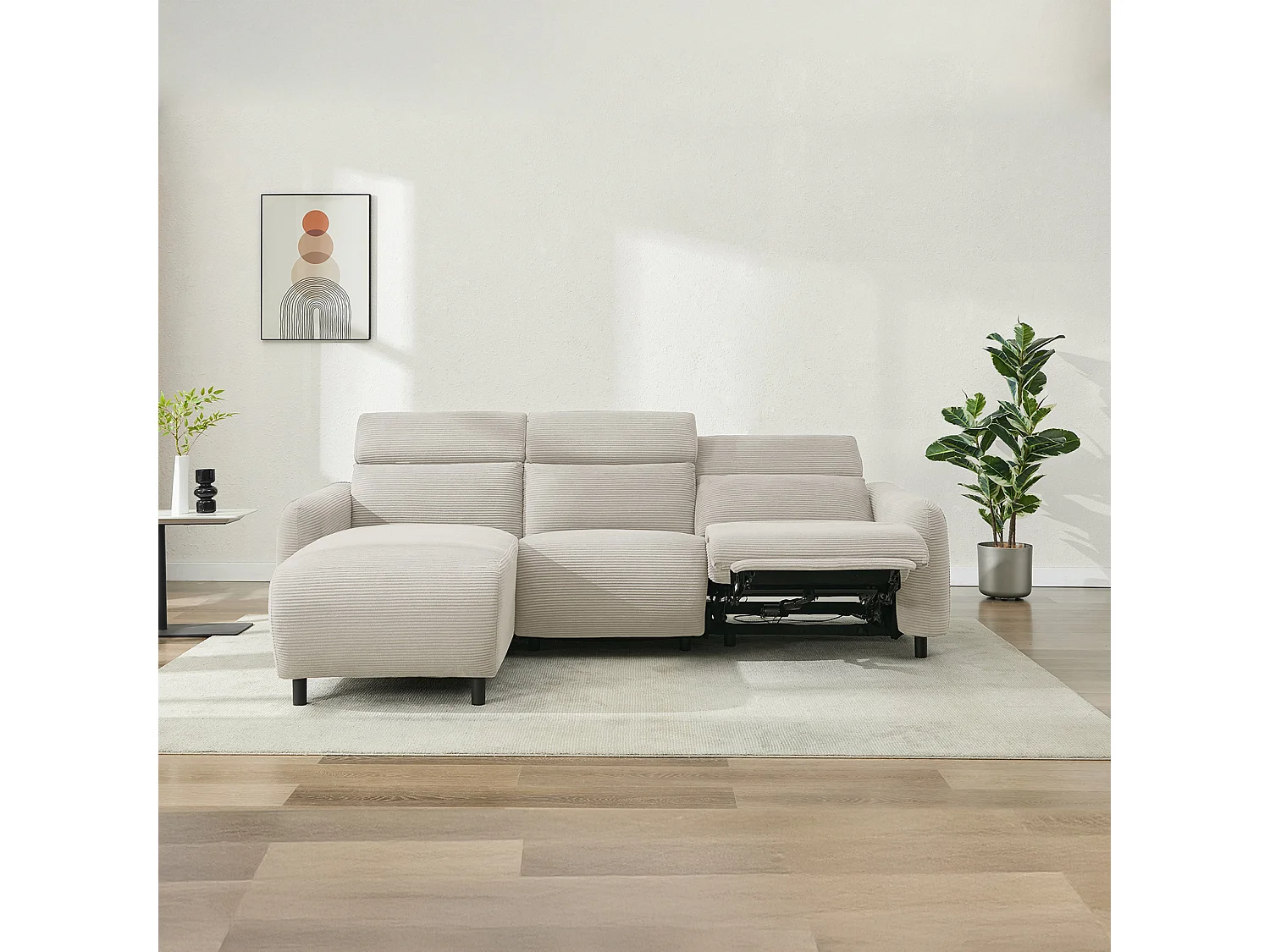 Skaane | Sofa 3 seater with chaise left & electric function in corduroy cream