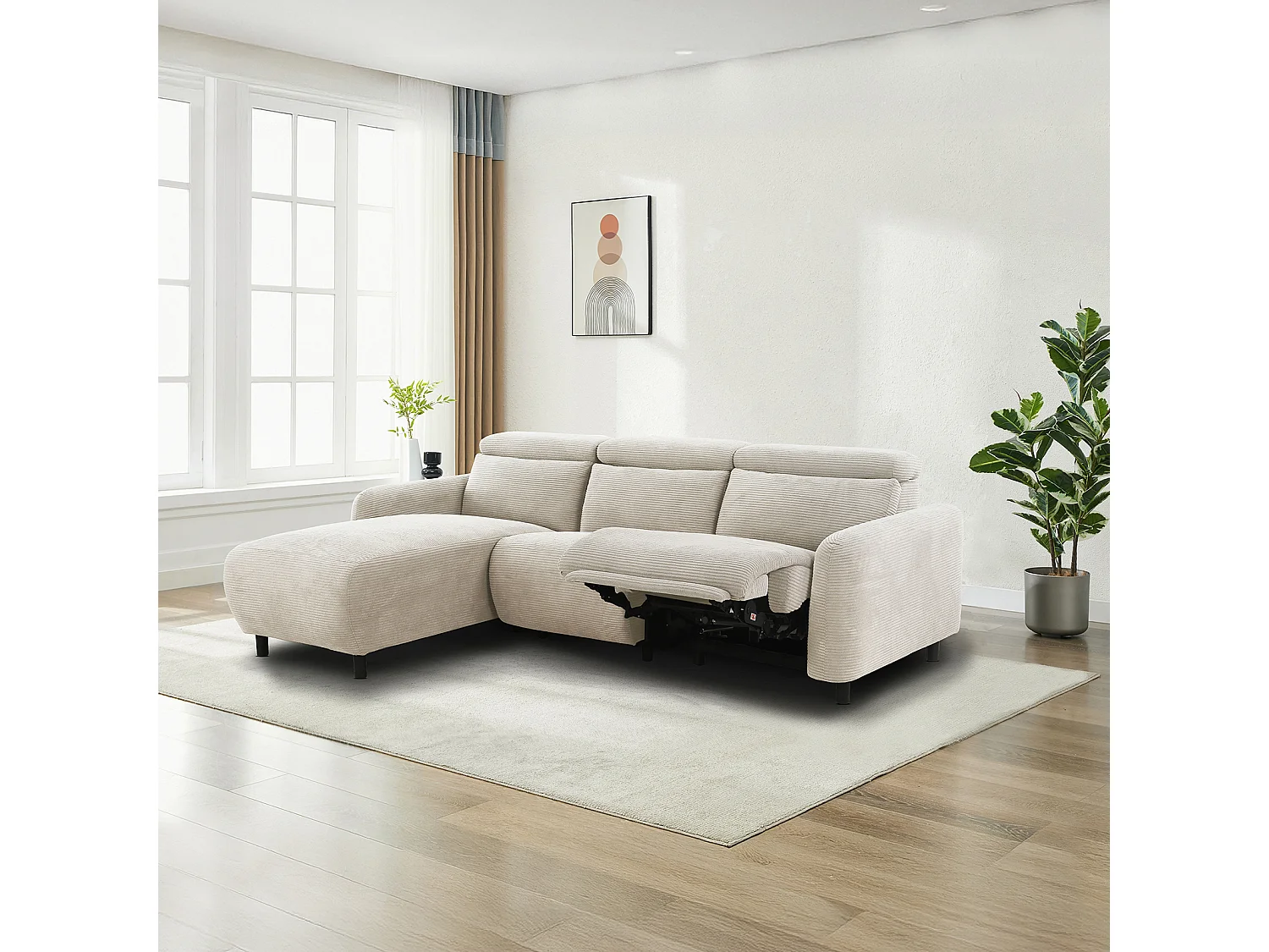 Skaane | Sofa 3 seater with chaise left & electric function in corduroy cream