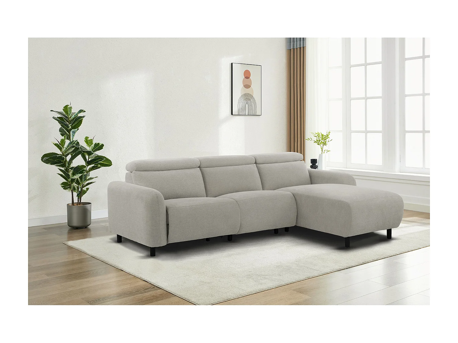 Skaane | Sofa 3 seater with chaise right & electric function in fabric lightgrey
