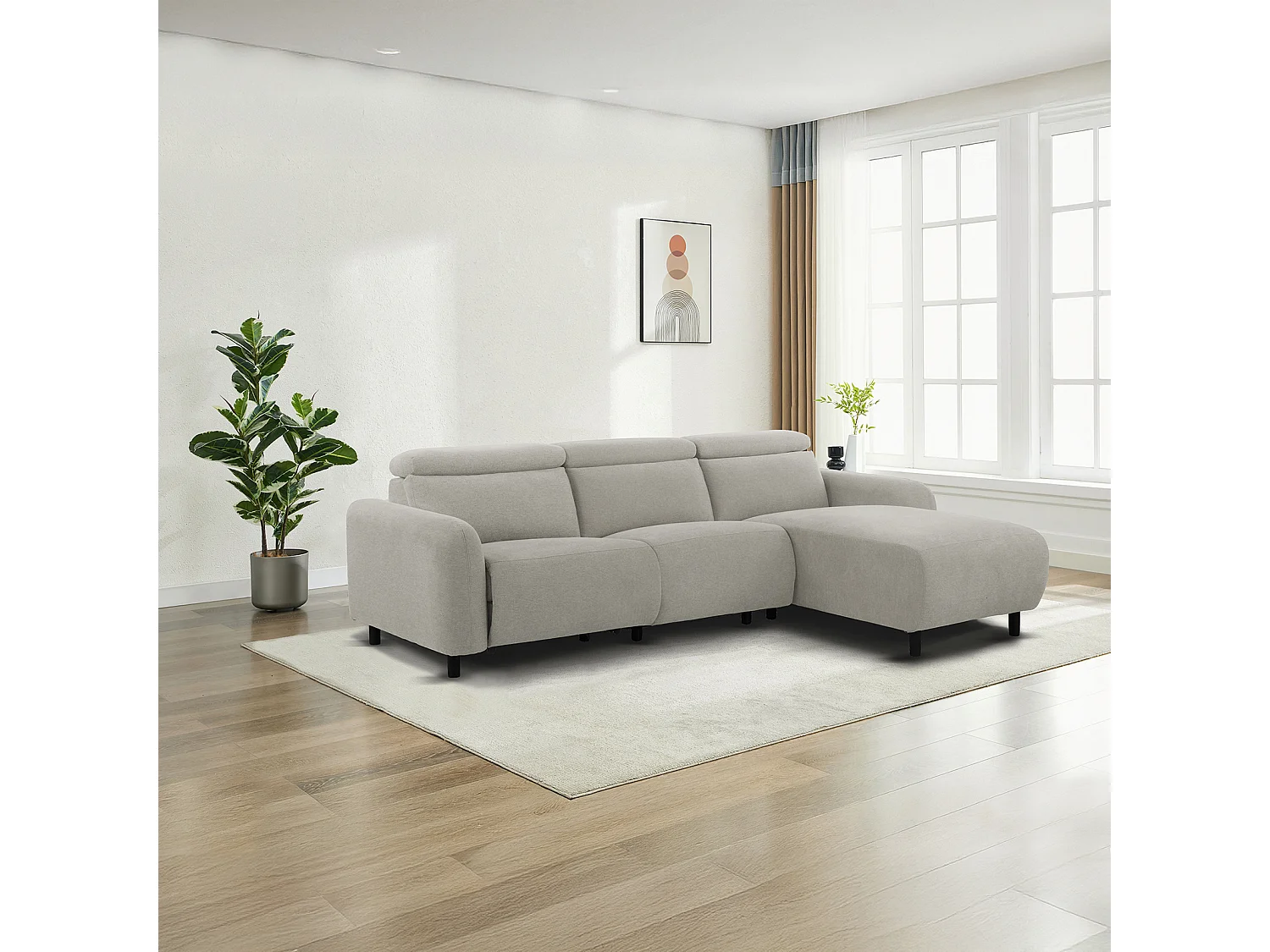 Skaane | Sofa 3 seater with chaise right & electric function in fabric lightgrey