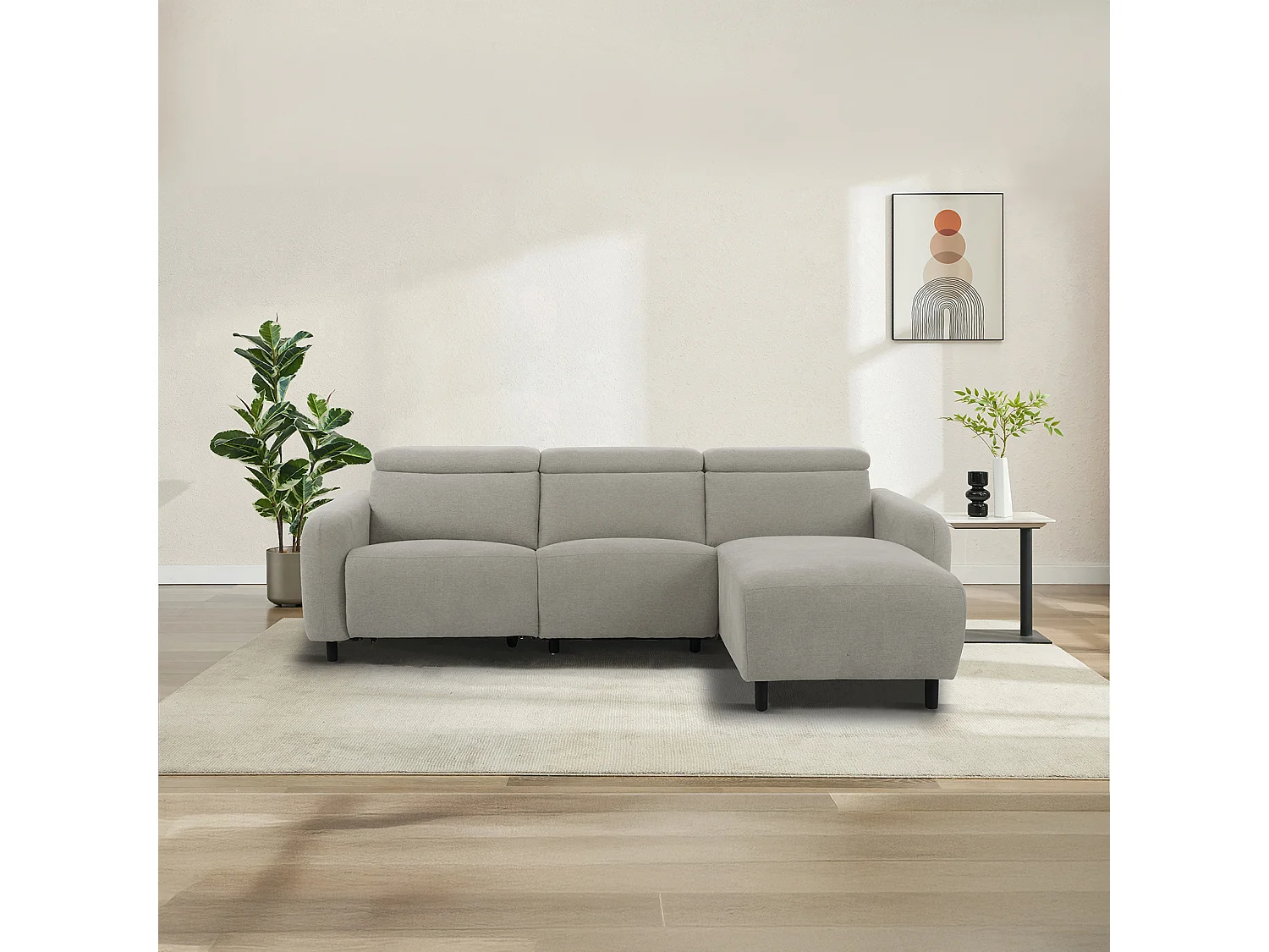 Skaane | Sofa 3 seater with chaise right & electric function in fabric lightgrey