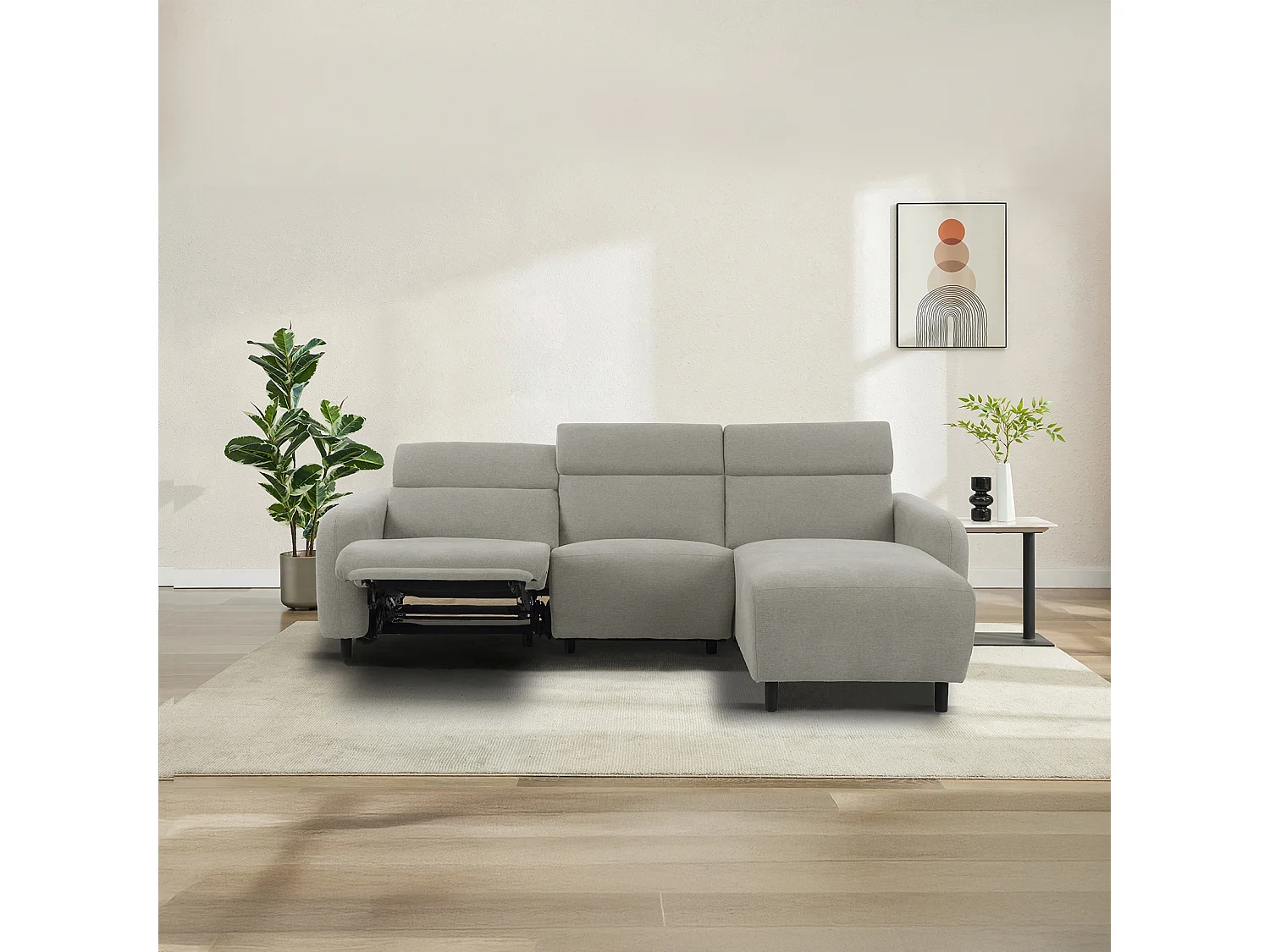 Skaane | Sofa 3 seater with chaise right & electric function in fabric lightgrey