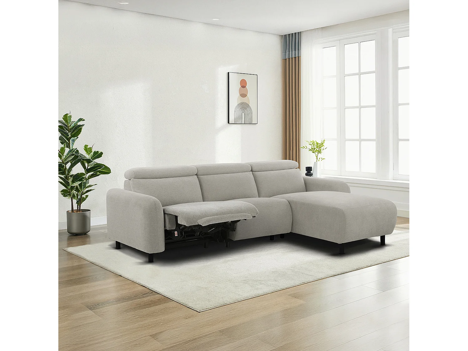 Skaane | Sofa 3 seater with chaise right & electric function in fabric lightgrey