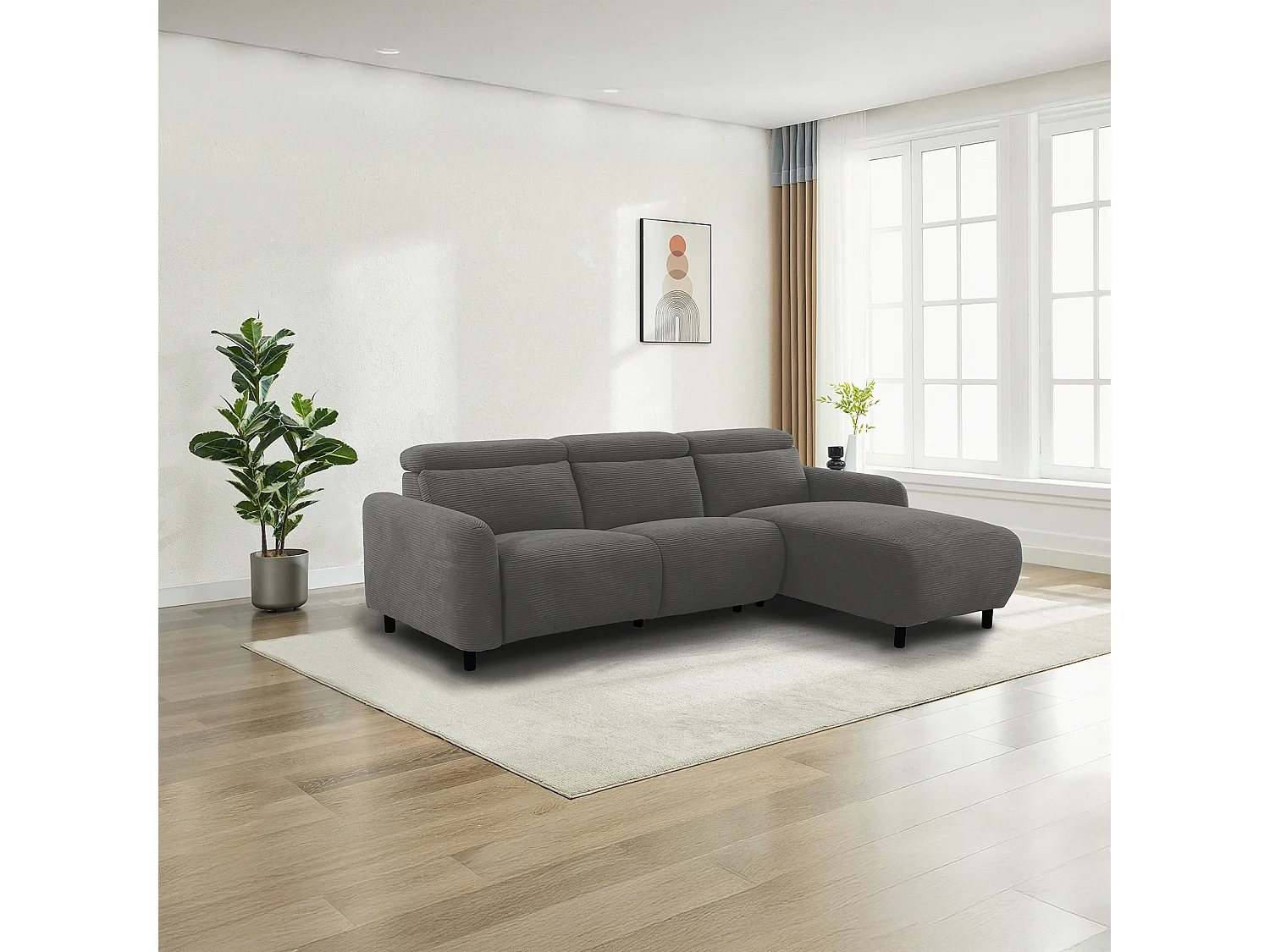 Skaane | Sofa 3 seater with chaise right & electric function in corduroy anthracite