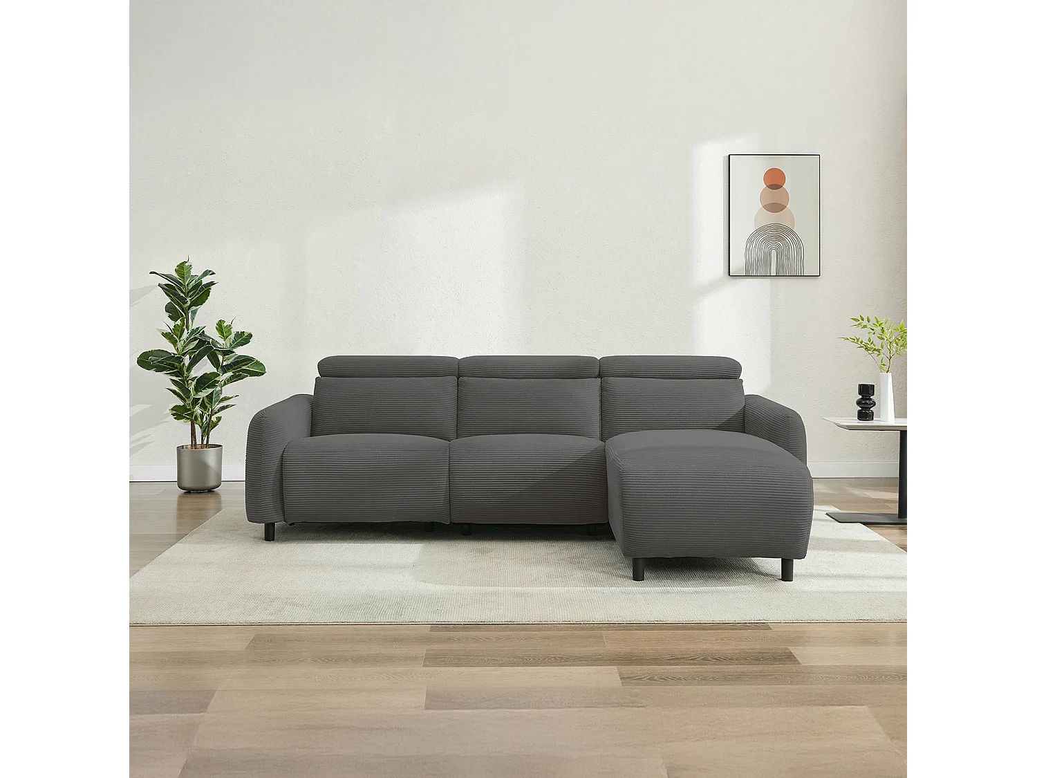 Skaane | Sofa 3 seater with chaise right & electric function in corduroy anthracite