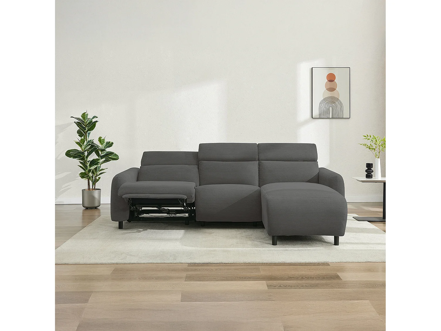 Skaane | Sofa 3 seater with chaise right & electric function in corduroy anthracite