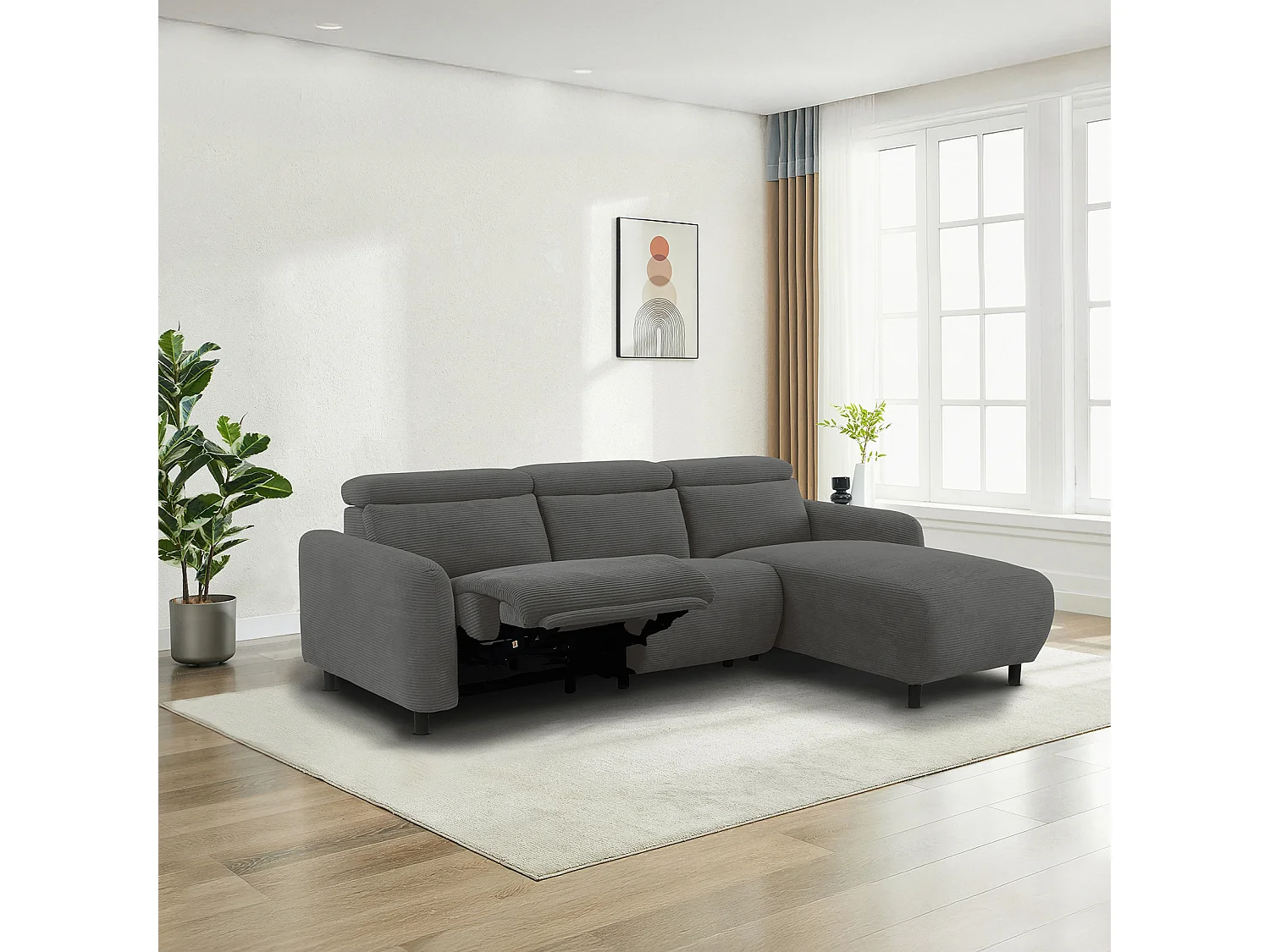 Skaane | Sofa 3 seater with chaise right & electric function in corduroy anthracite
