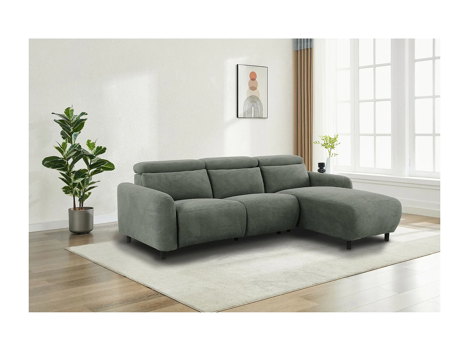 Skaane | Sofa 3 seater with chaise right & electric function in corduroy grey