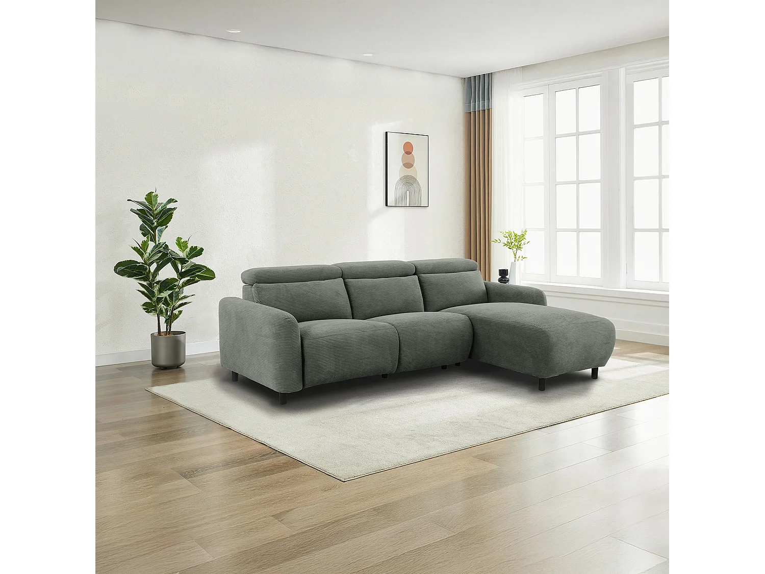 Skaane | Sofa 3 seater with chaise right & electric function in corduroy grey