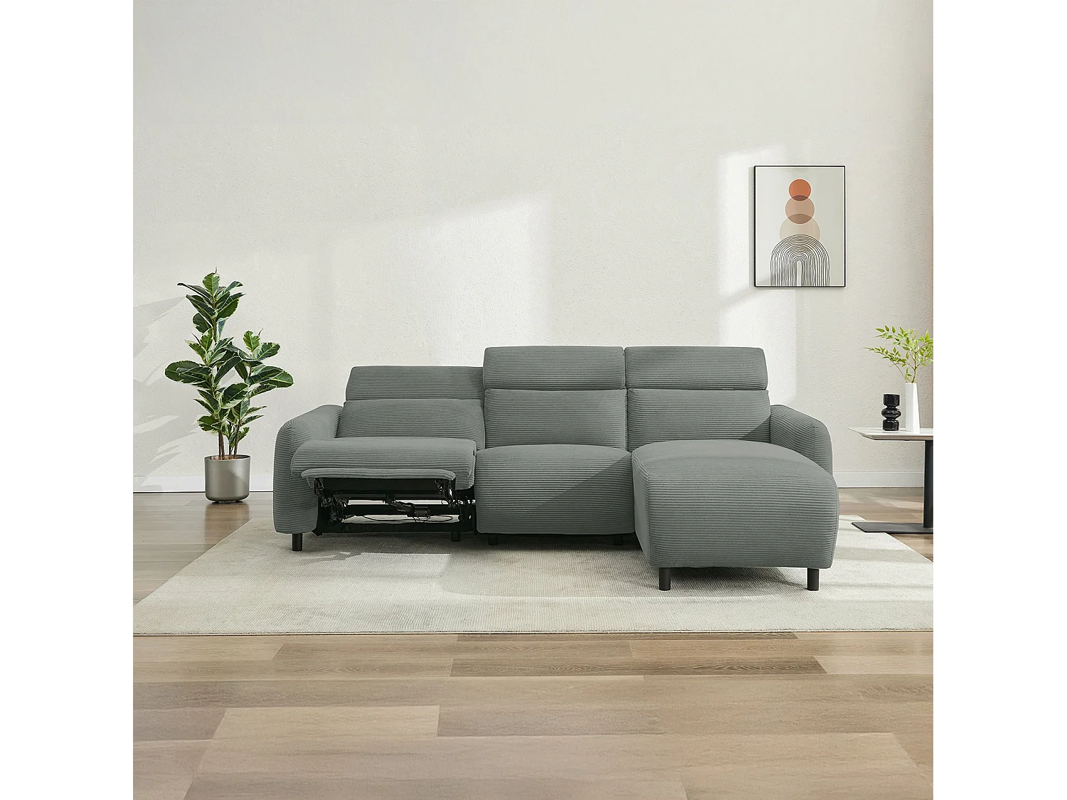 Skaane | Sofa 3 seater with chaise right & electric function in corduroy grey