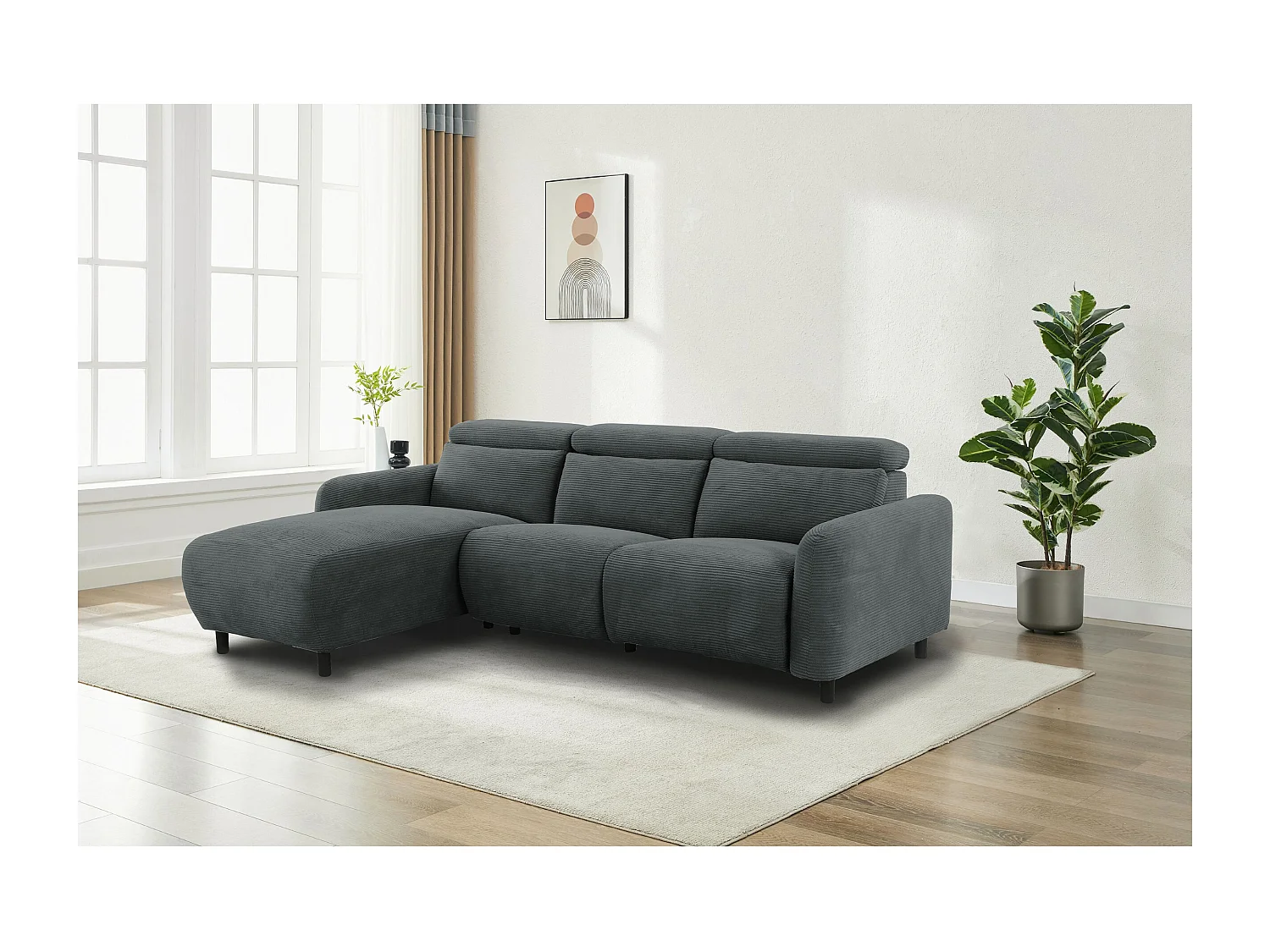 Skaane | Sofa 3 seater with chaise left & electric function in corduroy anthracite