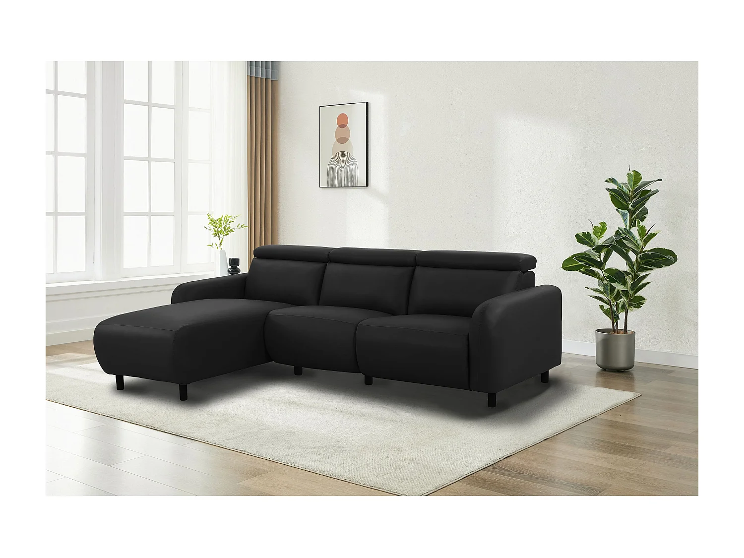 Skaane | Sofa 3 seater with chaise left & electric function in PU black