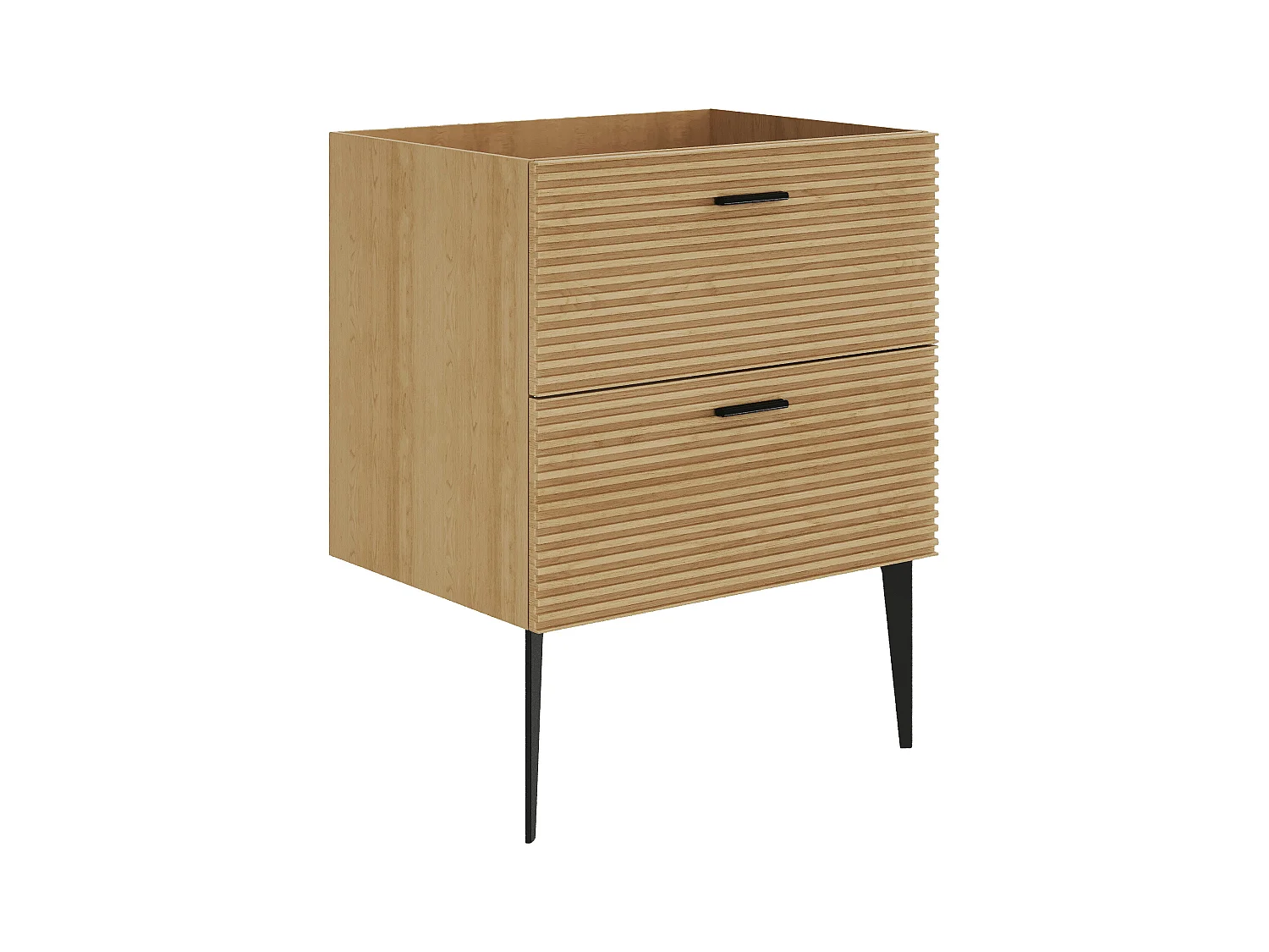 Meuble de salle de bain strié sur pieds avec vasque à encastrer et colonne - 2 tiroirs - Naturel clair - 60 cm - SARONE