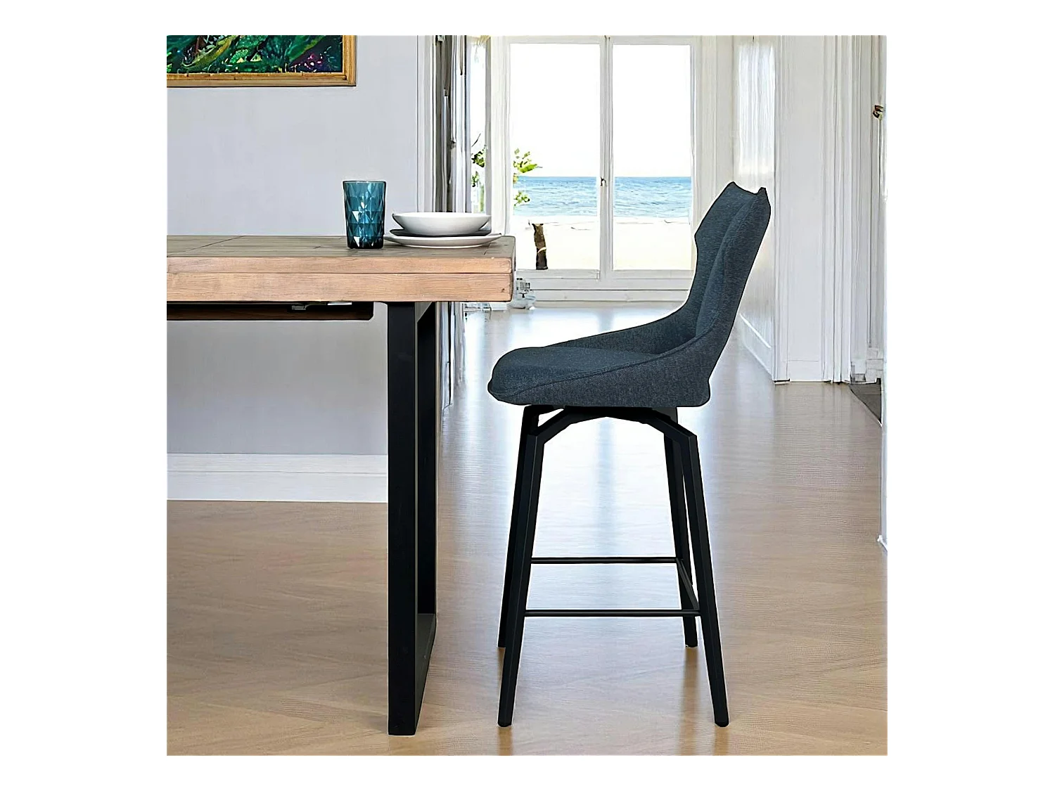 Chaise de bar pivotante tissu bleu (lot de 2) LOMBARDIE