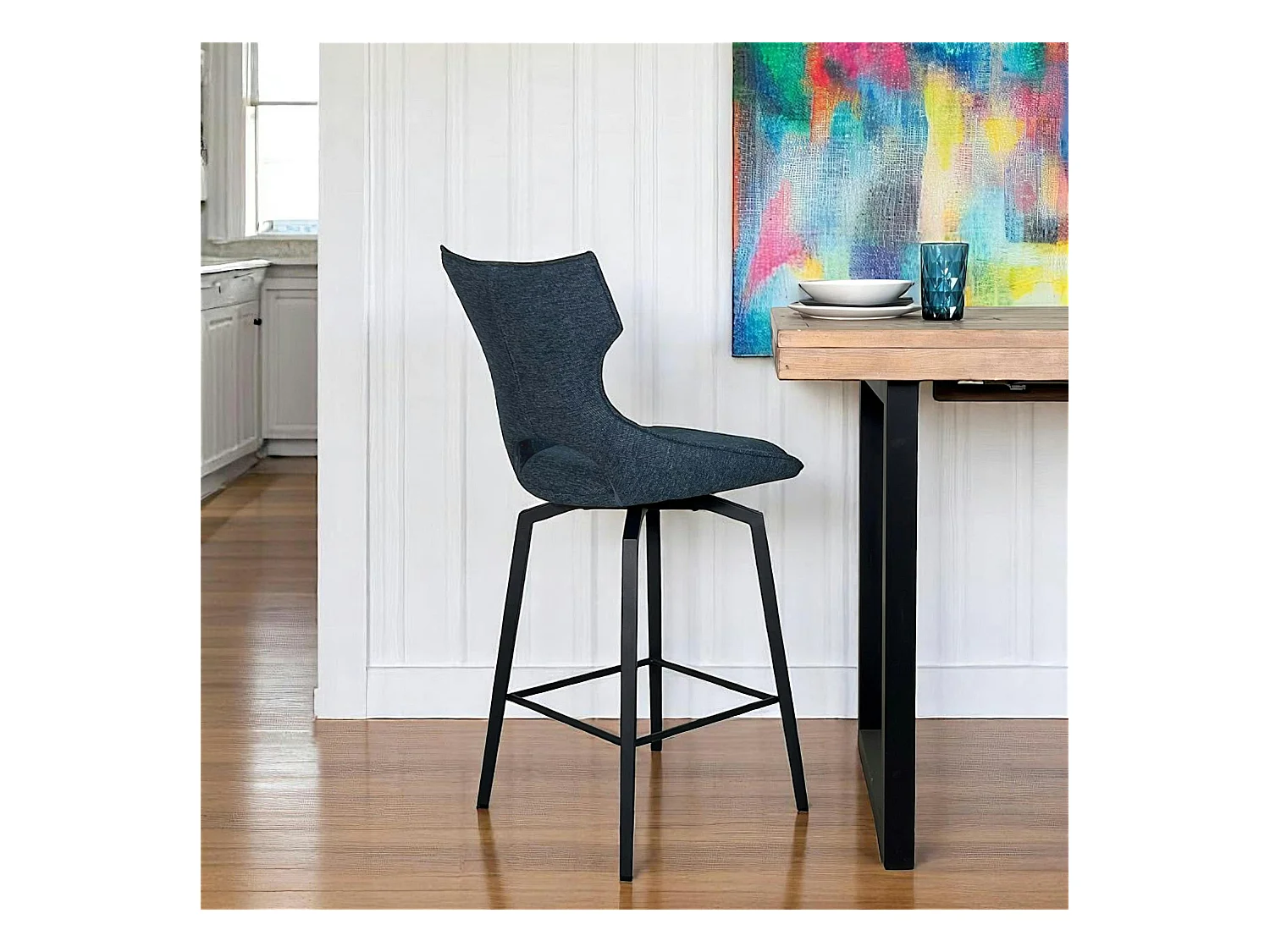 Chaise de bar pivotante tissu bleu (lot de 2) LOMBARDIE