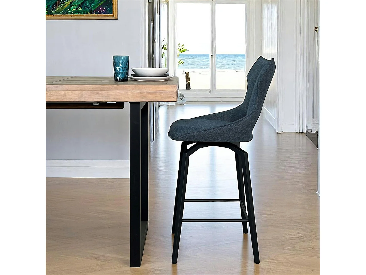 Chaise de bar pivotante tissu bleu (lot de 2) LOMBARDIE