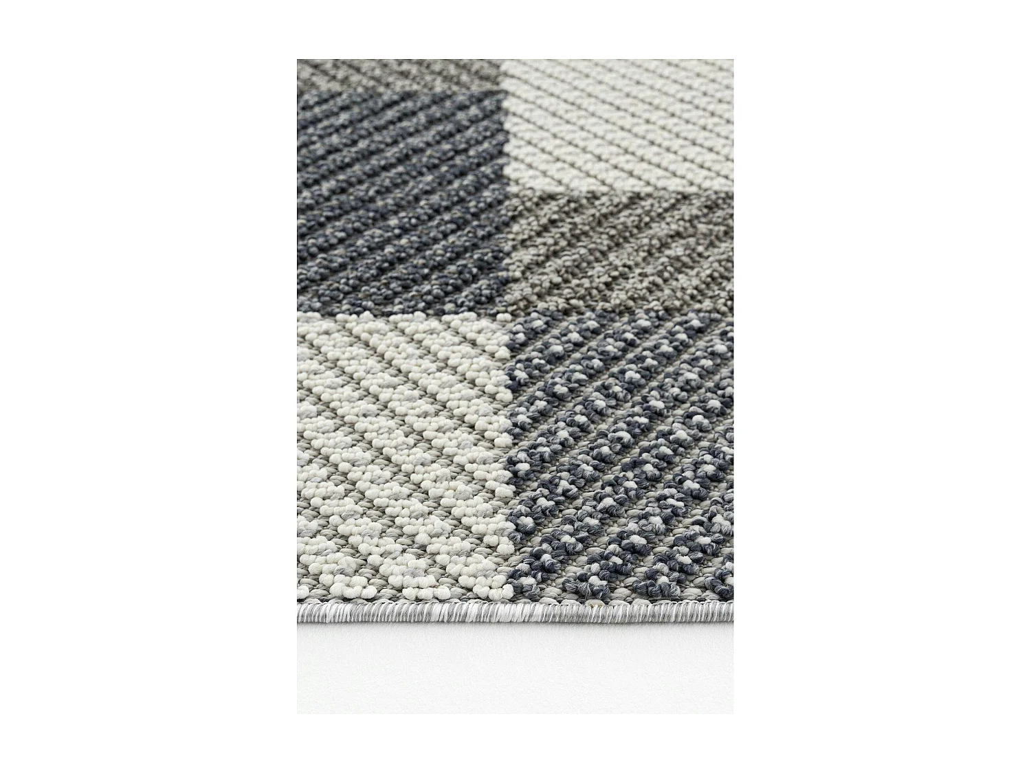 Tapis de salon gris et bleu – motifs carrés, 120x180 cm ISTANBUL