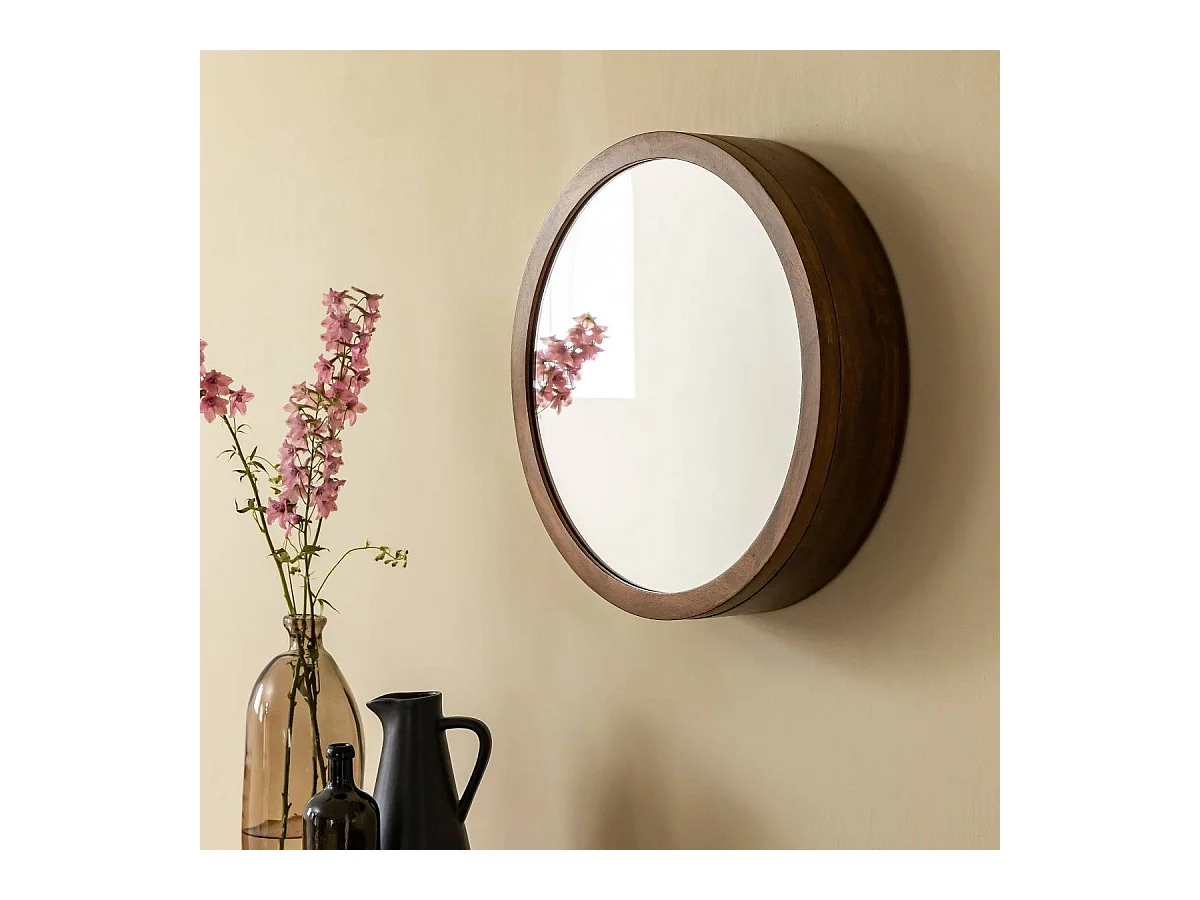 Espejo con estantes en madera de mango oscuro Remick