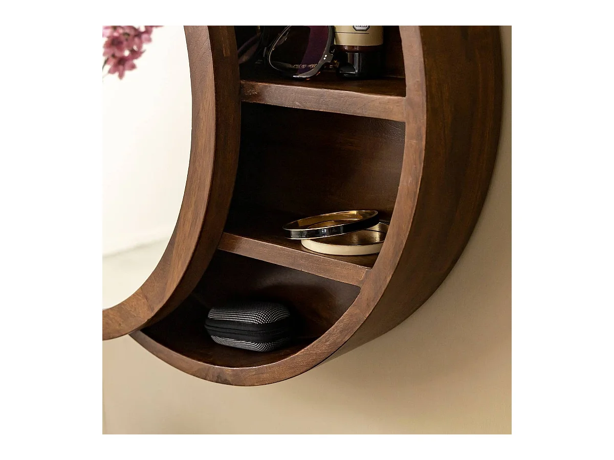 Espejo con estantes en madera de mango oscuro Remick