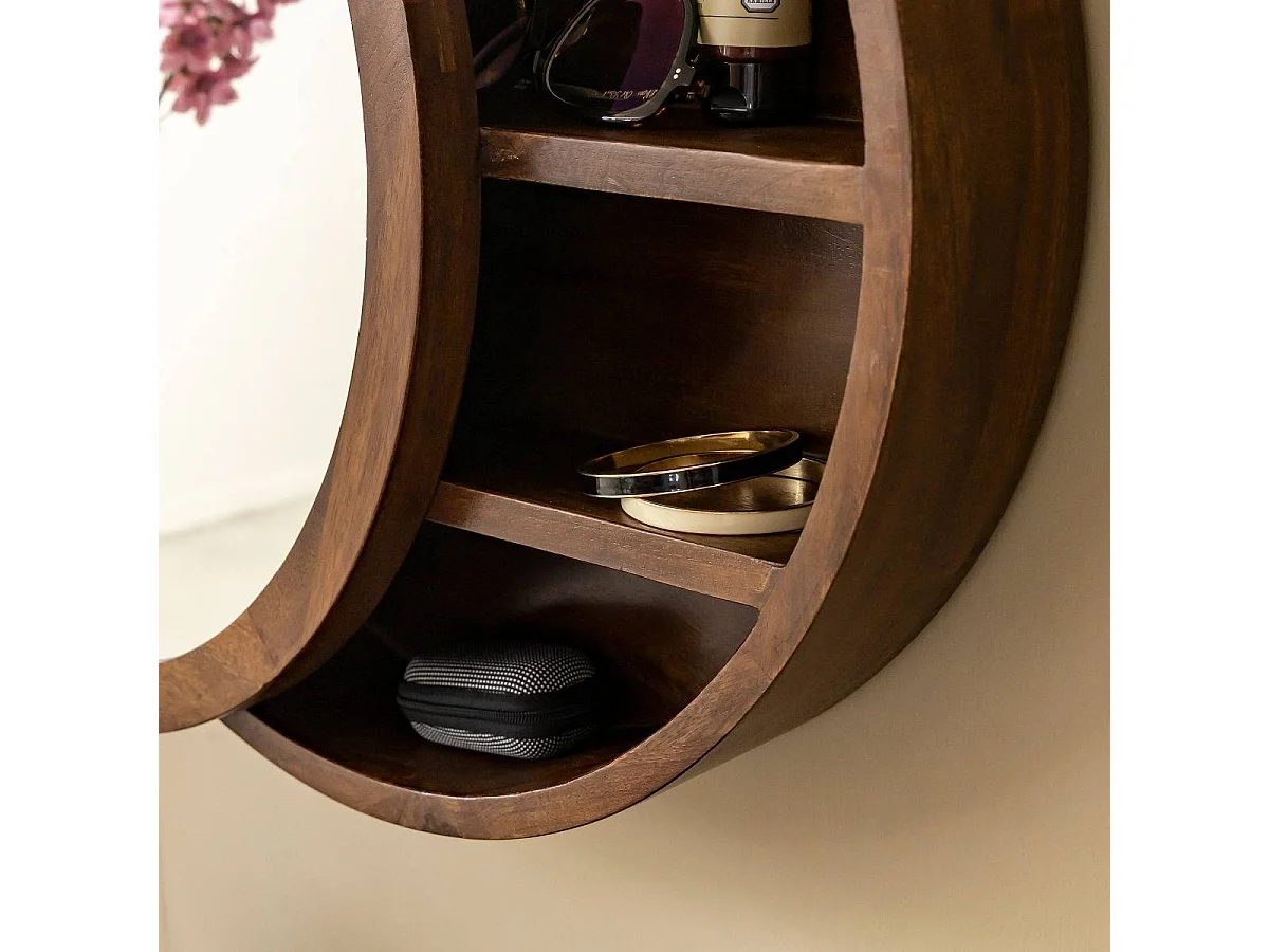 Espejo con estantes en madera de mango oscuro Remick