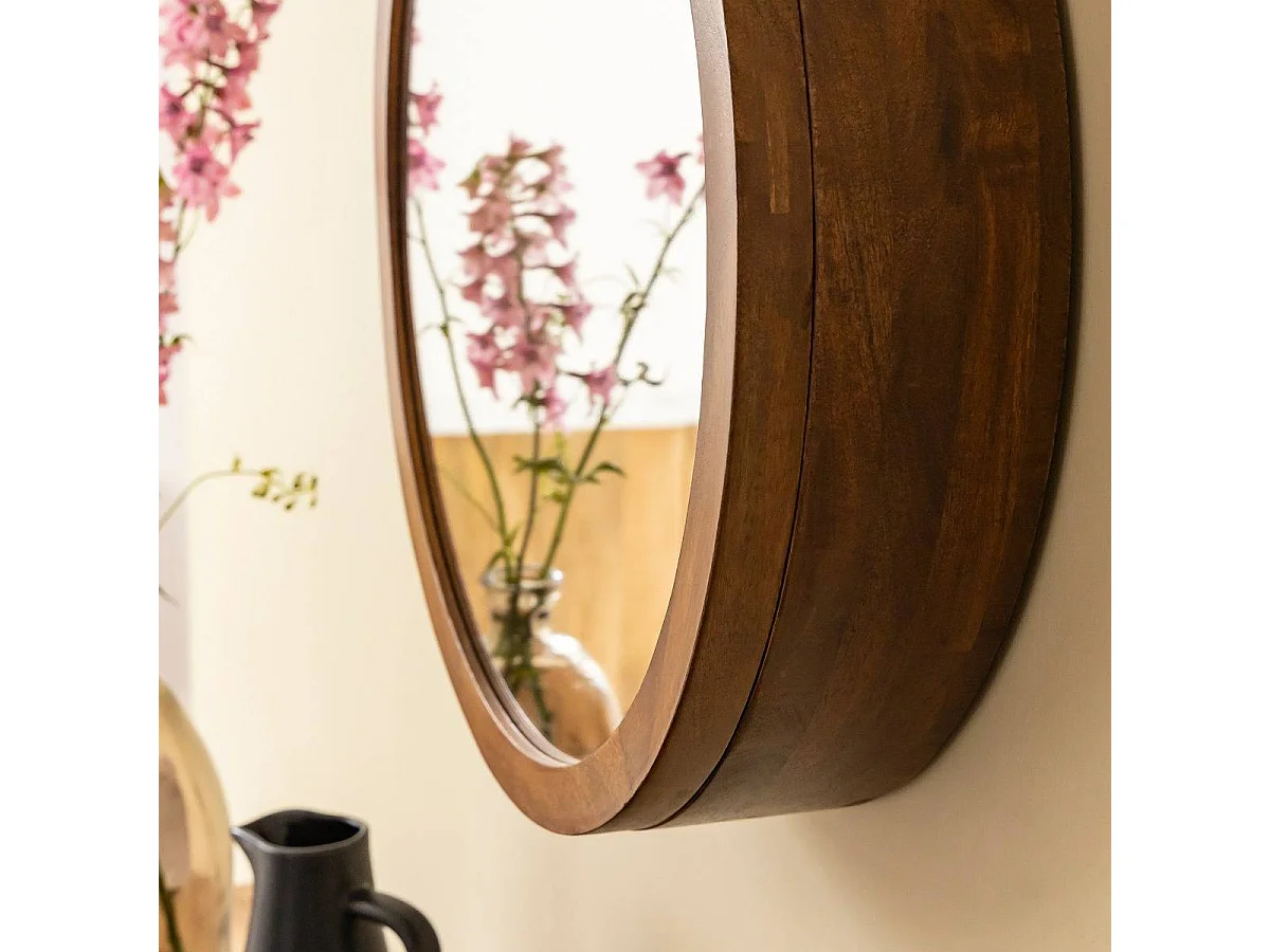 Espejo con estantes en madera de mango oscuro Remick