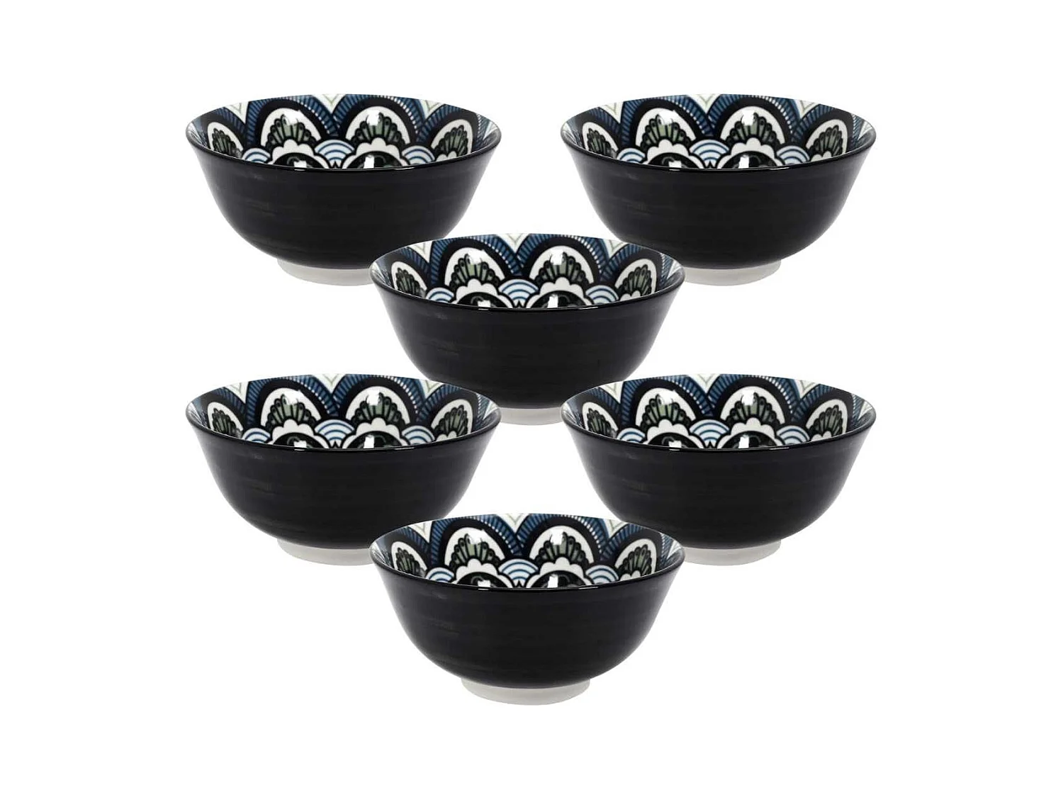 Set de 6 bols en porcelaine bleu mandala (Ø15cm) - MANDALA