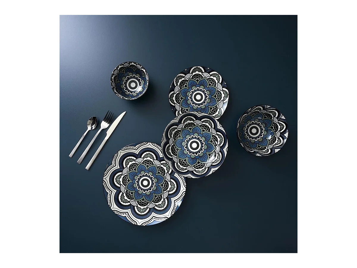 Set de 6 bols en porcelaine bleu mandala (Ø15cm) - MANDALA