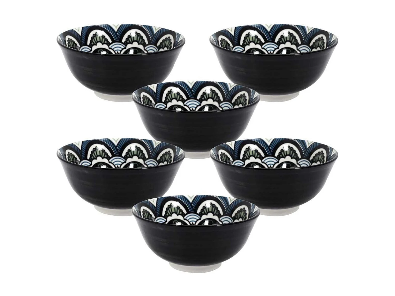 Set de 6 bols en porcelaine bleu mandala (Ø15cm) - MANDALA