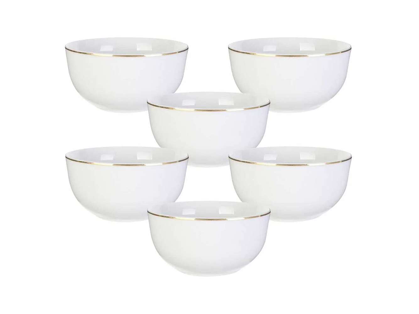 Set de 6 bols blancs en porcelaine avec liseré doré (50cl) - AURA