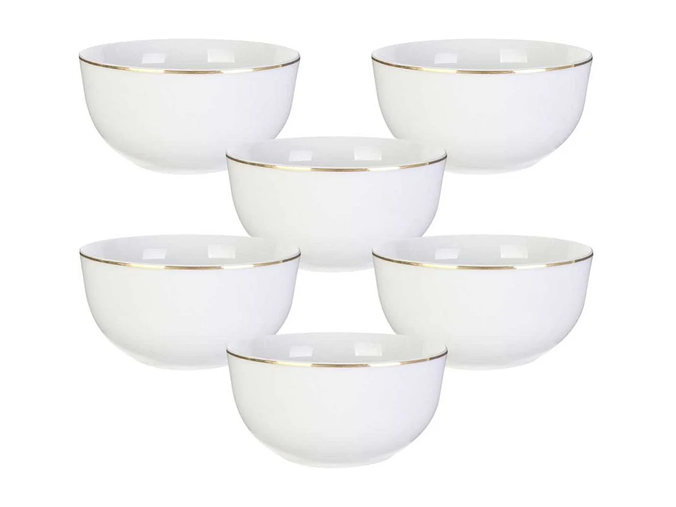 Set de 6 bols blancs en porcelaine avec liseré doré (50cl) - AURA