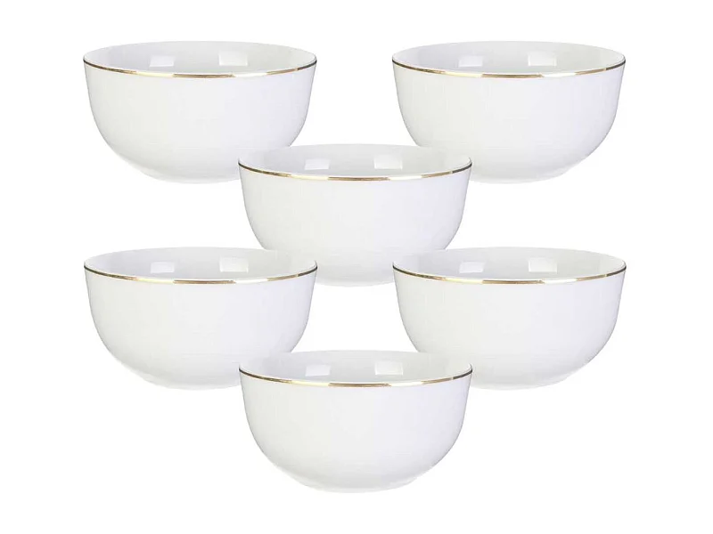 Set de 6 bols blancs en porcelaine avec liseré doré (50cl) - AURA