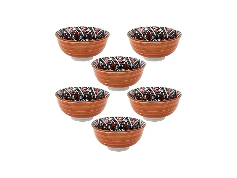Set de 6 bols en porcelaine orange mandala (Ø12cm) - MANDALA