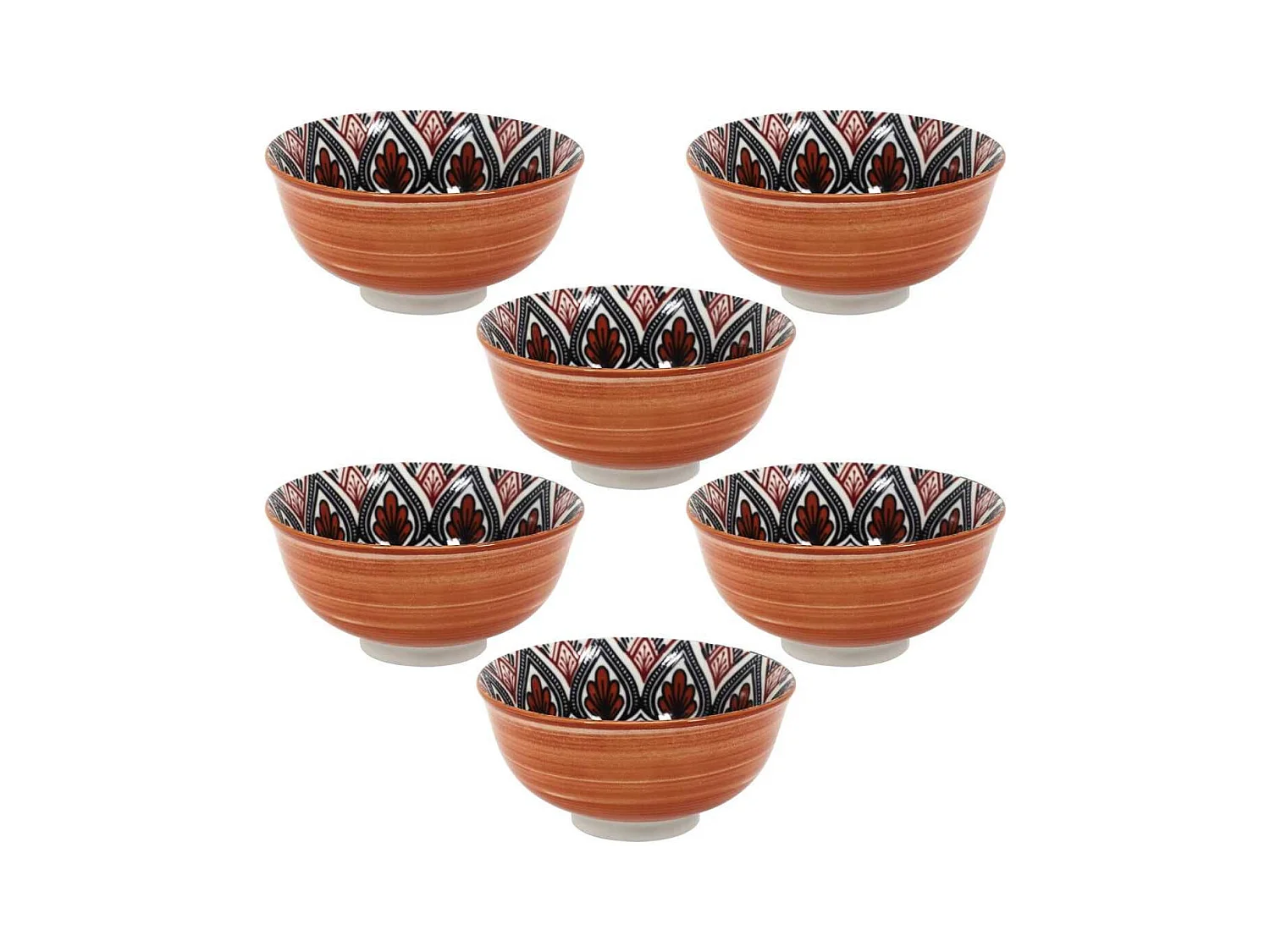 Set de 6 bols en porcelaine orange mandala (Ø12cm) - MANDALA