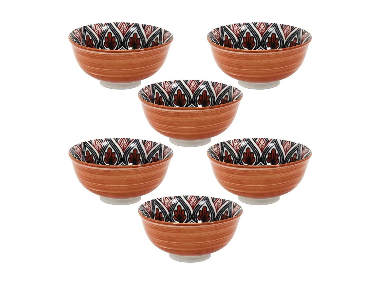 Set de 6 bols en porcelaine orange mandala (Ø12cm) - MANDALA