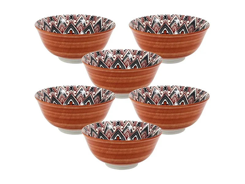 Set de 6 bols en porcelaine orange mandala (Ø15cm) - MANDALA