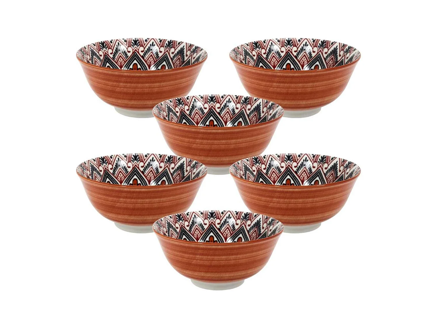 Set de 6 bols en porcelaine orange mandala (Ø15cm) - MANDALA